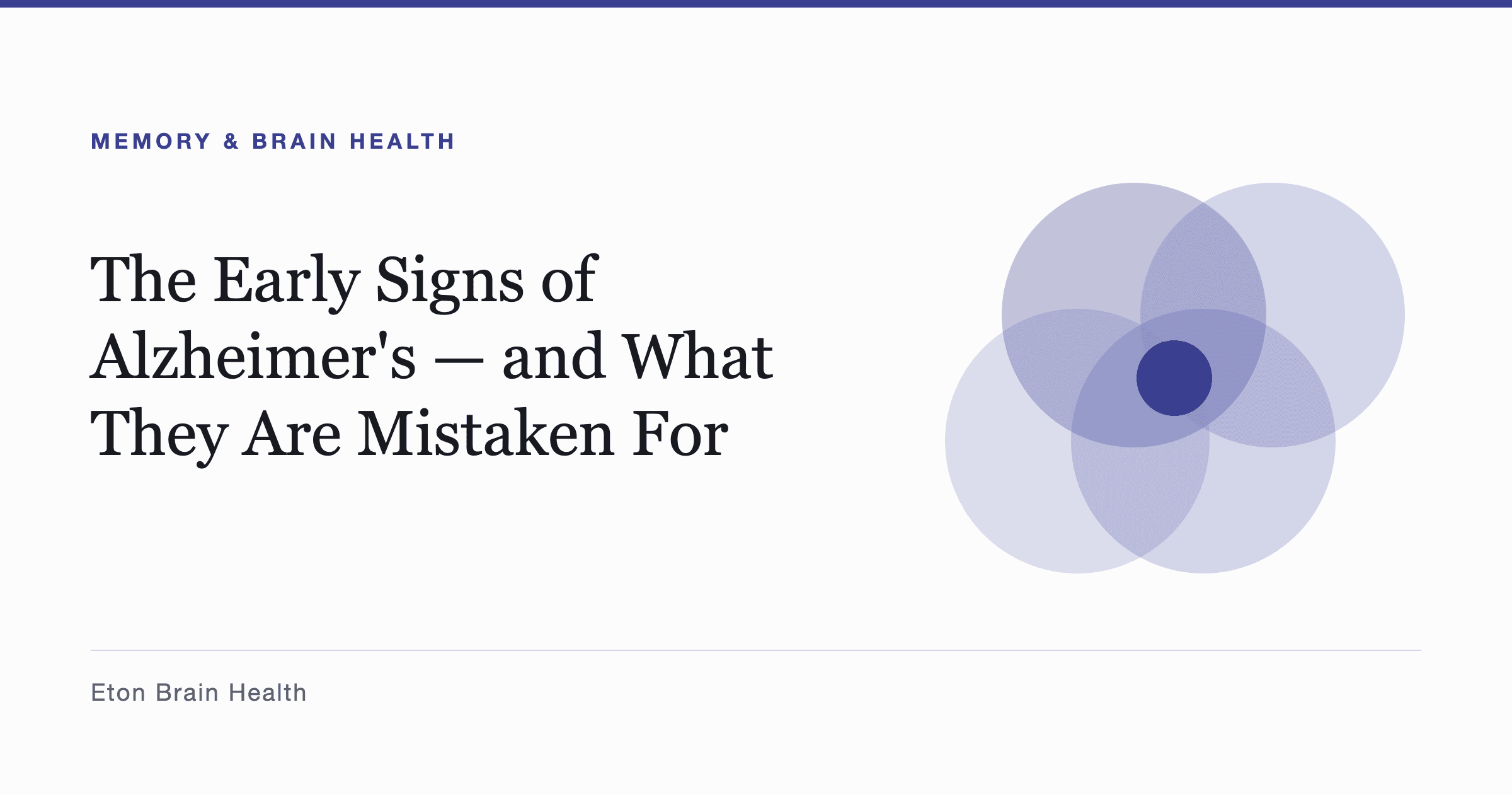 Four overlapping translucent circles representing the conditions that resemble early Alzheimer's disease, with a single solid indigo dot at their centre.