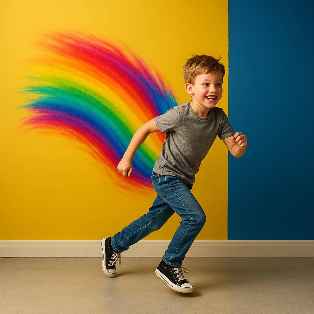 A child actively playing while another struggles to focus—highlighting the distinction between typical childhood behavior and ADHD symptoms.