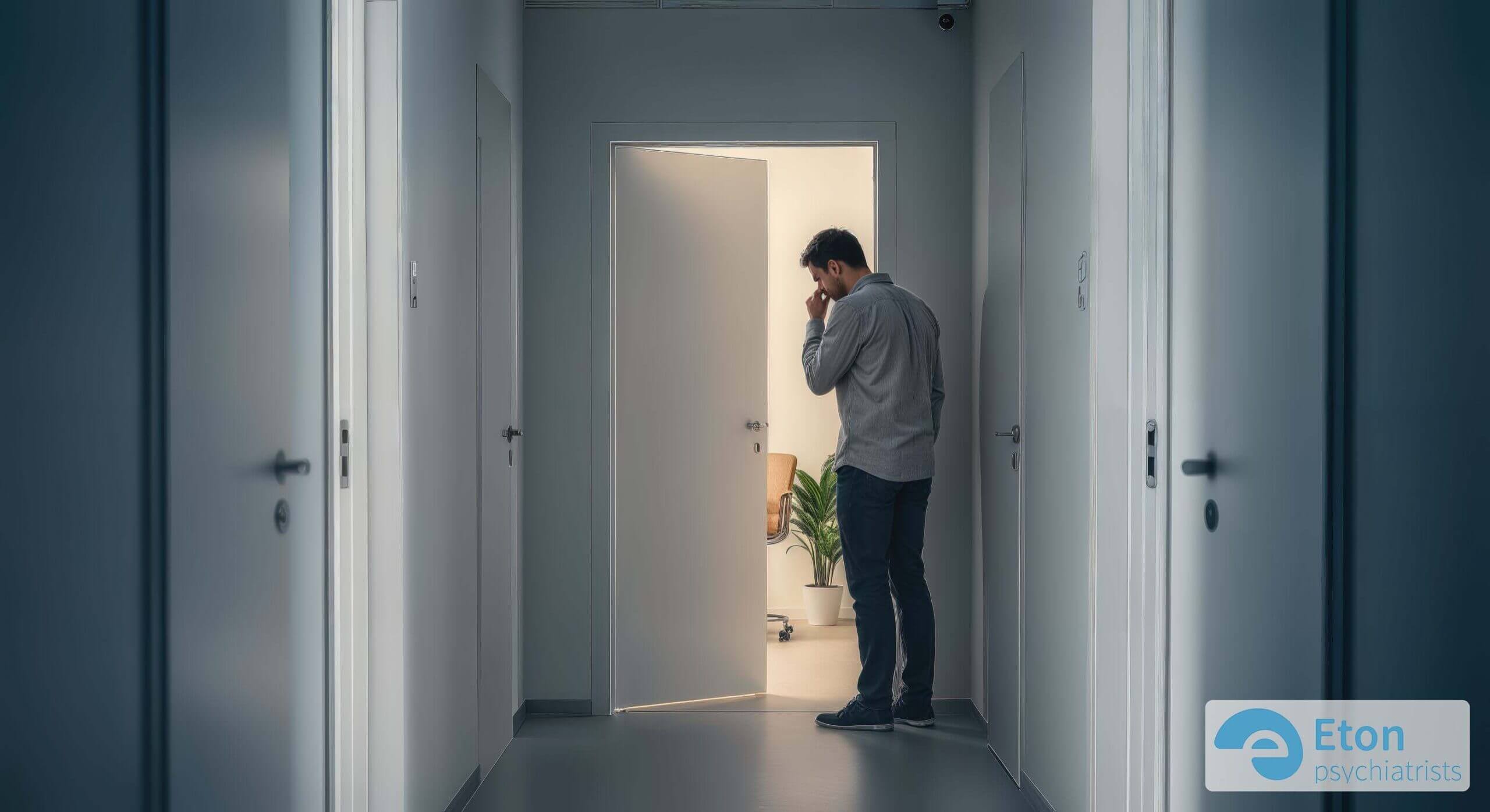 A person navigates a complex maze of office cubicles, symbolizing the confusing barriers in the hiring process for autistic individuals.