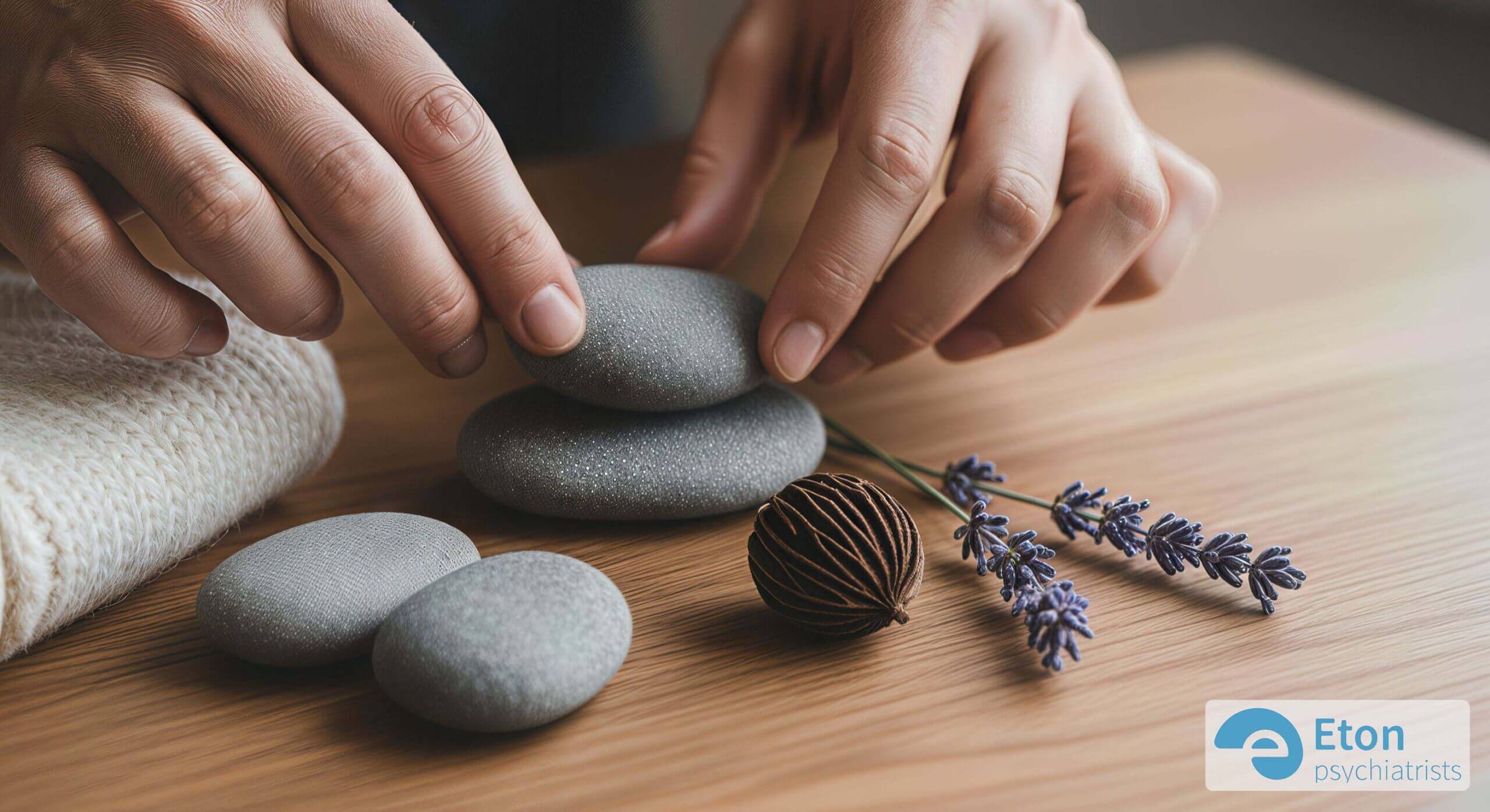 A person calmly reading while using a weighted lap pad, illustrating proprioceptive input for regulation.